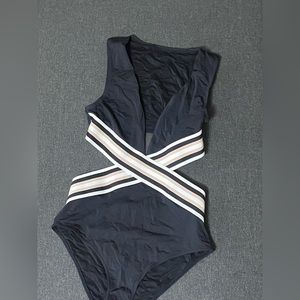 H&M Black, Tan, and White Swimsuit with side Cut Outs sz 10